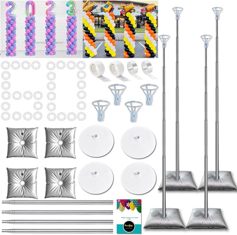 Balloon Columns Stand Set of 4, 7 Feet Telescoping Arches with Bases, Adjustable